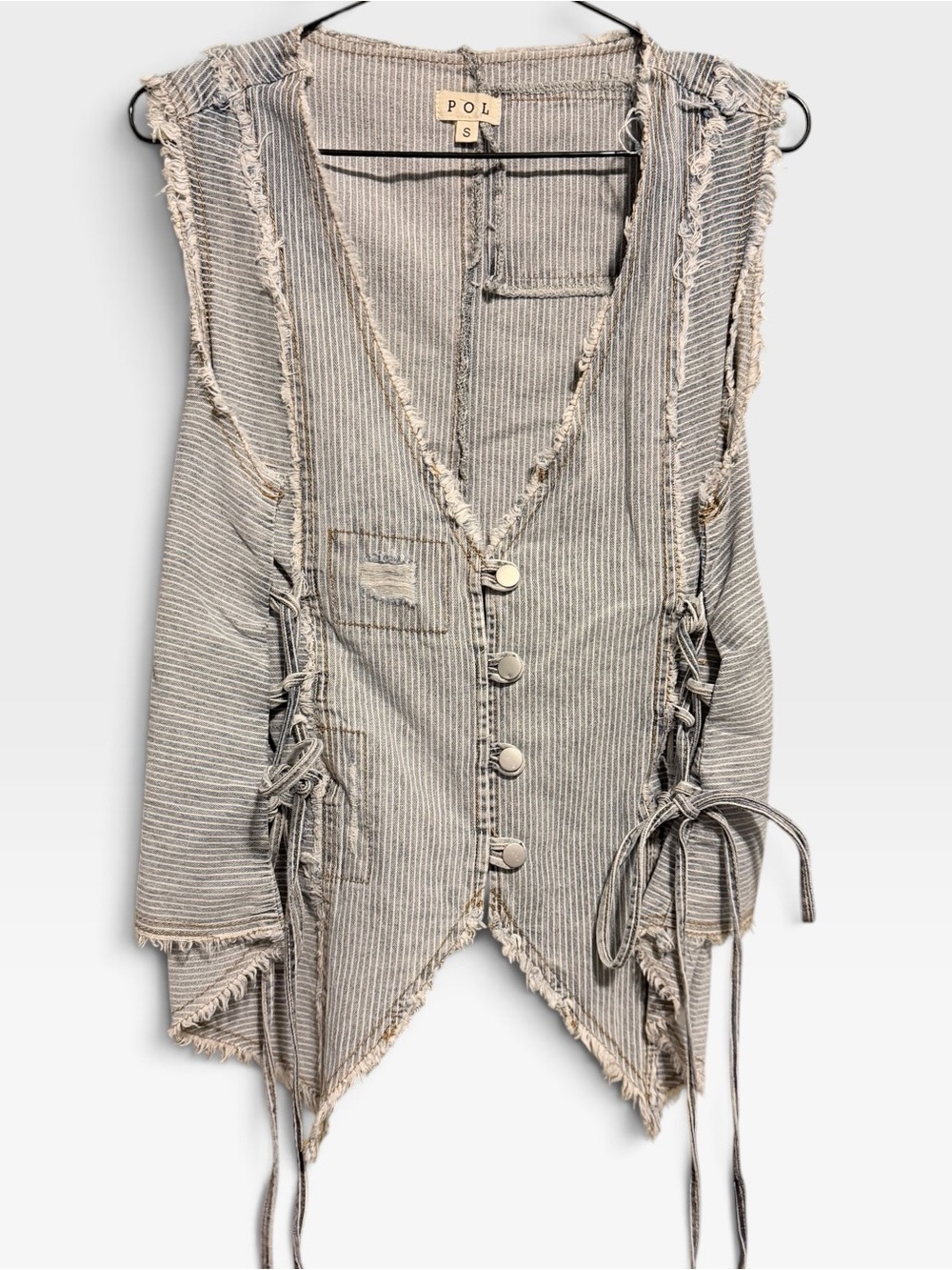 🌼POL distressed, pinstriped sleeveless denim vest